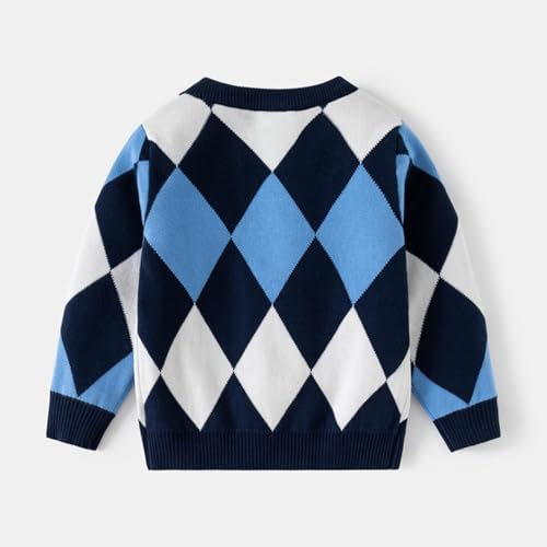 Boys Girls Preppy Style Argyle Sweaters Crewneck Long Sleeve Kids Fall Winter Cozy Knit Pullover Jumper Tops for 1-8 Years4
