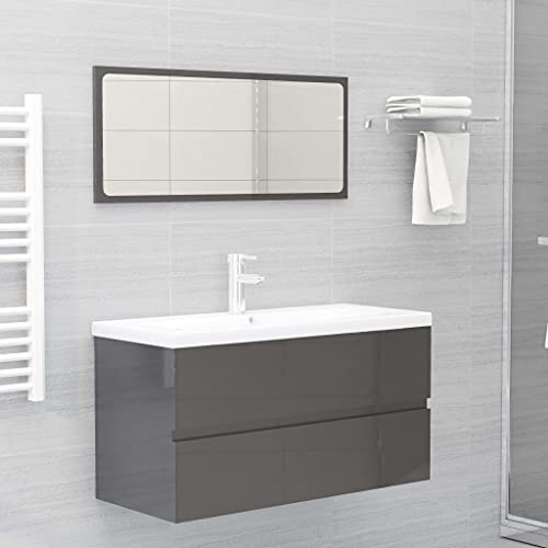 vidaXL-Mueble-con-Lavabo-Armario-Tocado-Fregadero-Aseo-Cuarto-de-Bano-Inodoro-Ducha-Banero-Mobiliario-Robusto-Estable-Aglomerado-Gris-Brillante