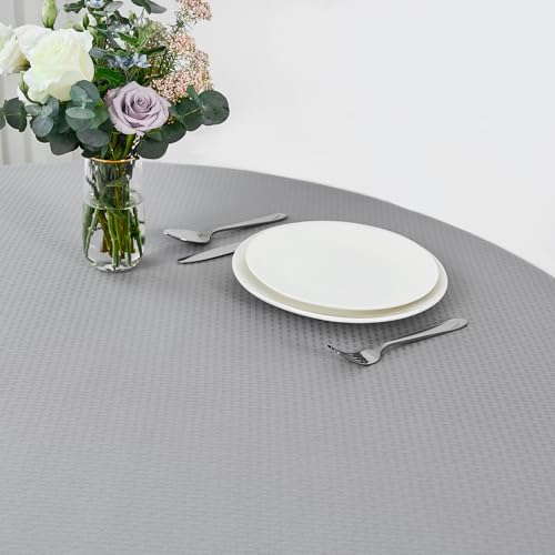Image of maxmill Round Weaved Texture Design Tablecloth Spill-Proof Wrinkle Free Soft Washable Table Cloth for Circular Table Cover, for Dining Room Buffet Banquet Parties Holiday Dinner, 90 Inch Light Grey