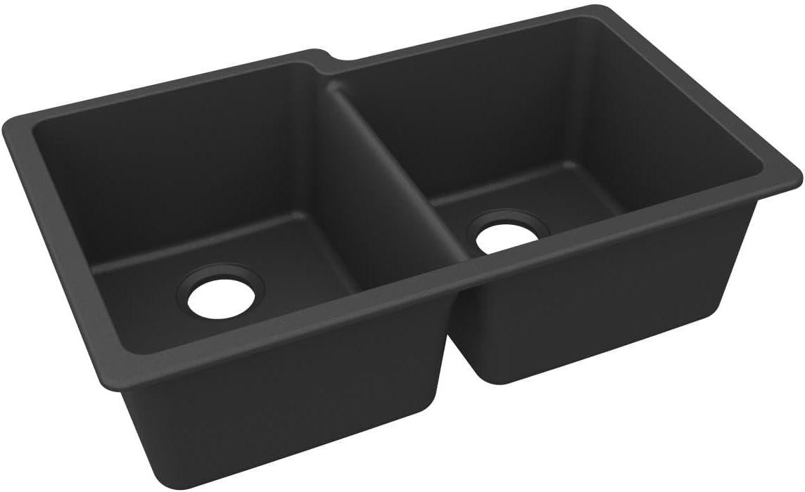 Elkay ELGU250RMB0 Quartz Classic 33" x 20-1/2" x 9-1/2" Double Bowl Undermount Sink, Matte Black
