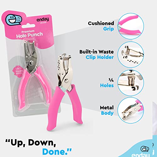 Single Hole Punch Metal Pink, 1/4” Hole Puncher With Soft Grip Handles For Paper And Crafts Round Circle Shape, For Kids And Adults, Also Available In Green, Blue, Red, Purple, Grey, 1 Pc – By Enday #TOP2