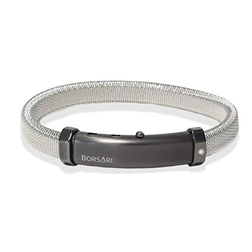 Borsari Pulsera Hombre Acero Blanco/Negro un Diamante