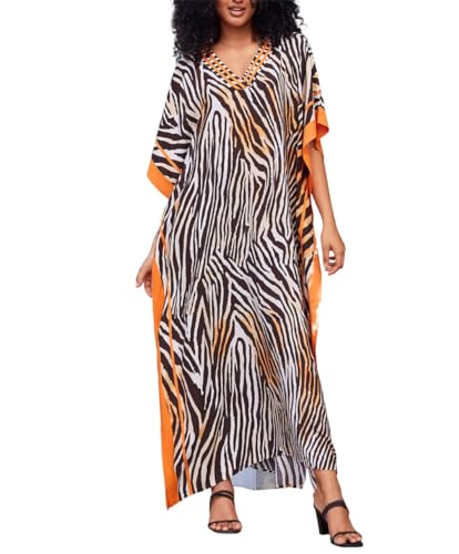 MEILING Long Kaftan Dresses Cover Up for Swimwear Women Plus Size Ethnic Print Caftan Resort Dress