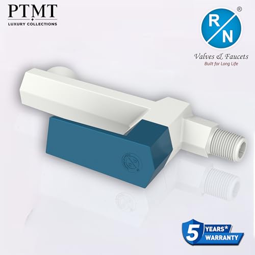 Image of RN PTMT Long Body Bib Cock for Bathroom | 15mm Long Body Foam Flow Water Tap with Flange | Luxury G20 Collection Faucet | High-Grade Engineering Polymer Tap (White Marine Blue Dual, Pack of 2)
