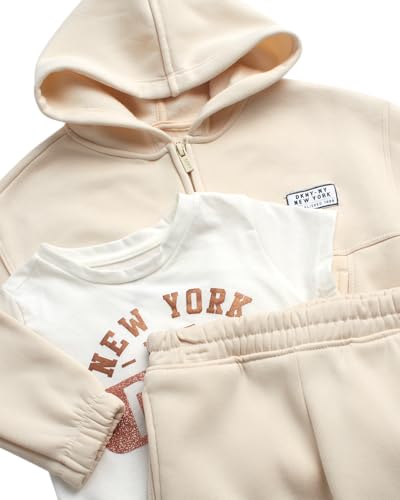 DKNY Toddler Girls' Jogger Set - 3 Piece Fleece Hoodie, Sweatpants, and Short Sleeve Graphic Tee Shirt for Girls (12M-6X)2