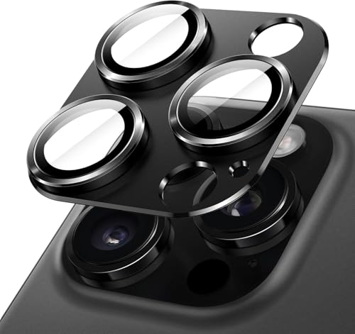 Image of Tempered Glass Camera Lens Protector for iPhone 16 Pro /iPhone 16 Pro Max - Alloy Metal Cover with Tempered Glass - Scratch Resistant, Easy Installation (Black)