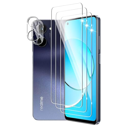 DXULWLM 3+2 Piezas Cristal Templado para Realme 10 4G,con protector de Lente de cámara,HD transparente,Dureza 9H,Sin Burbujas,Anti-Arañazo Protector de Pantalla