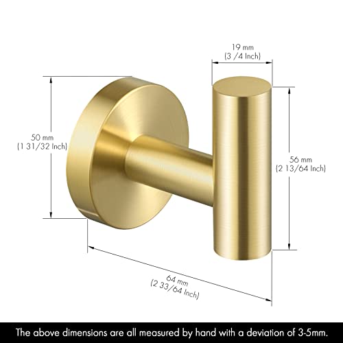 Kes Wall Towel Robe Hook For Bathroom Kitchen Hanging Key Hat Coat Hooks Sus304 Stainless Steel Brushed Gold 4 Pack, A2164-Bz-P4 #TOP7