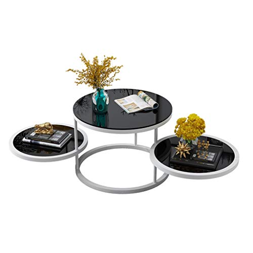 DGDHHSFJDJ Mesa de Centro giratoria de 3 Niveles: Base de Hierro Forjado giratoria de 360° con Tablero de Vidrio Templado. Elegante Mesa Auxiliar apilable para Sala de Estar.