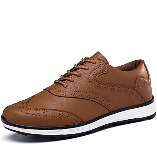 Youngtie Chaussures de Golf pour Hommes en Plein air Respirantes imperméables antidérapantes résistantes à l'usure Semelle en Caoutchouc Toute l'année Chaussures de Sport Marron EU 44 Cover