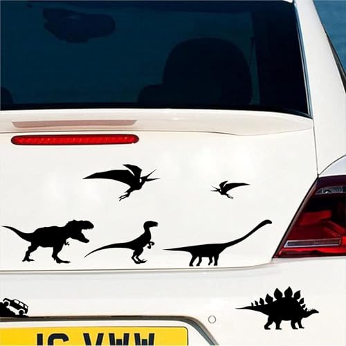 Image of Black Dinosaur Car Decals Vinyl Dinosaur Car Stickers Small Dinosaur Bumper Decals Peel and Stick Dino Animals Funny Car Decals Removable T-Rex Car Window Sticker for Car Glass Bumper Decor