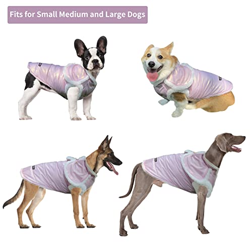 Aiitle Cloak Design Dog Winter Coat - Waterproof Windproof Pearlescent Fabric Dog Jacket - Leash Hole Design Dog Winter Coat With Harness - Cold Weather Dog Apparel For Small Medium Large Dogs Pink S #TOP2