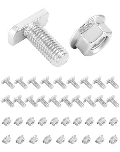 QWORK 20 Stücke Hammerkopfschrauben M10 x 25 Einschraub T Mutter Edelstahl A2-70 mit Flanschmuttern Für Photovoltaik Solar Montageschiene