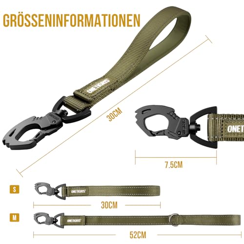 OneTigris Bolt Kurzführer Hund 30cm, Hundeleine Kurz mit Tiger Zahn Metallclip und Weiche Polsterung, Reflektierend Nylon Hundeleine Geeignet für Mittlere Große Hunde Grün