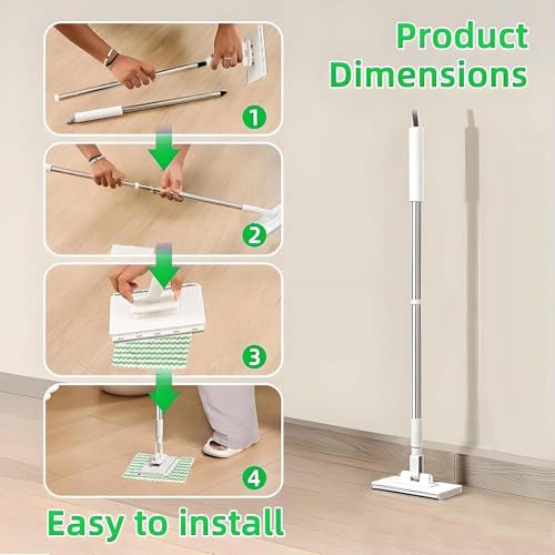 2025 Neu Wischmopp mit Druck-Klemm-System,Bodenwischer ,Staubmopp mit 4 Wiederverwendbaren,Automatisches Klemmtuch,Kein Abwaschen von Hand Nötig, Geeignet zum Reinigen von Glas, Fliesen und Tischen