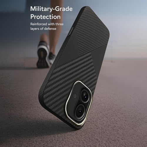 Image of AIBEX Aramid Fiber Mag-Saf Case Compatible for iPhone 16 | Slim Protective Back Cover with Built-in Magnets | Wireless Charging Support | Camera Ring Stand | Shockproof with Air Guard Corners