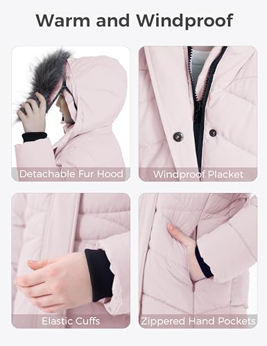 Image of wantdo Girls Winter Coats Long Puffer Jackets Fleece Lined Removable Hood