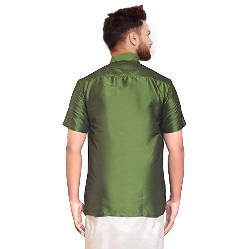 Image of SJS-Men's Half Sleeve Solid Art Silk Shirt