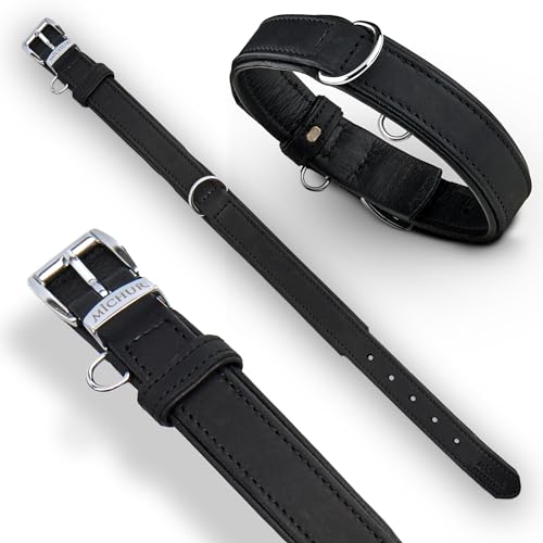 Michur Minimo Schwarz Hundehalsband Leder, Lederhalsband Hund, Halsband, Leder, in verschiedenen Größen erhältlich
