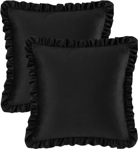 Image of Amazon Brand - Umi Velvet Black 18x18 Pillow Covers, Set of 2 Decorative Ruffle Cushoin Pillow Covers for Sofa Couch