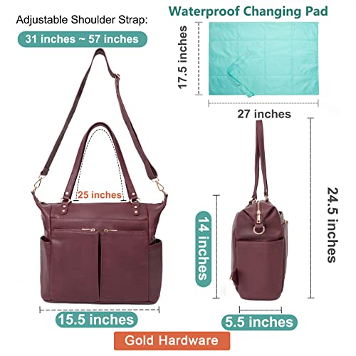 MOMINSIDE Diaper Bag Tote, Stroller Organizer with Insulated Cup Holders Leather Diaper Bag Backpack for Mom Dad Large Travel Baby Bag for Boys Girls Brown