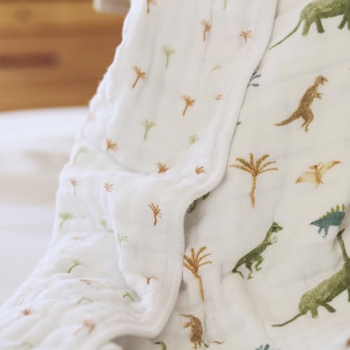 Image of aden + anais Essentials Dream Blanket, Muslin Baby Blankets for Girls & Boys, Ideal Lightweight Newborn Nursery & Crib Blanket, Dino Jungle