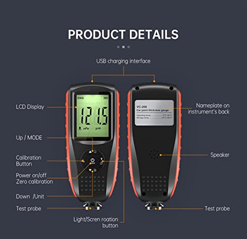 Calibrador de Grosor VC200 Medidor de Grosor para Capa de Pintura de Coche con Pantalla LCD Retroiluminada Ultra Preciso Fe y NFE miniatura 5