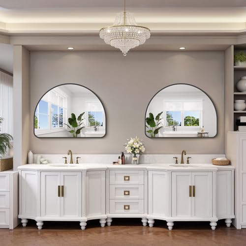 Image of FORBATH Arched Bathroom Mirror 40x30 Inch, Black Bathroom Mirror Wall Mounted Modern Aluminum Alloy Frame Arch Mirror for Bedroom Living Room Entryway, Hanging or Leaning Against Wall