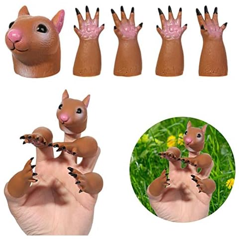 MLEHN Hand Squirrel Finger Toys, 5pcs/set Squirrel Finger Hand Puppet, Animal Tiny Hand Doll Props for Kids Cover