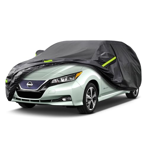 Image of Kaugung 7 Layers Hatchback Car Cover Custom Fit Nissan Leaf from 2010 to 2025, Waterproof All Weather Resistant Outdoor Indoor Sun Rain Dust Snow Protection.(USA Warehouse,Within 3-7 Days) Black