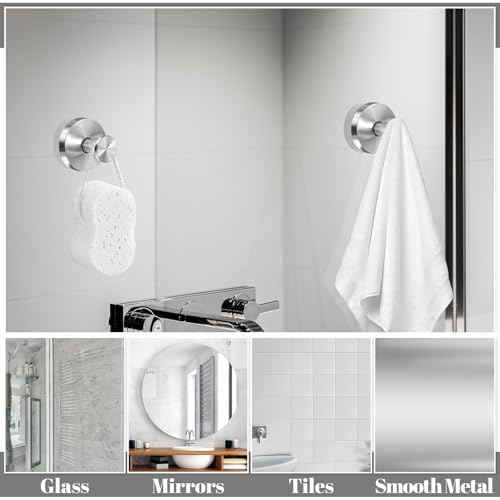 Image of Suction Cup Hooks, 4 Pack Silver Stainless Steel Suction Hooks for Shower