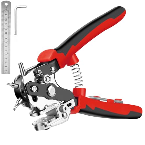 Nutmanel Pince Perforatrice Cuir, Poincon Cuir, Pince Perforatrice Rotative, Pince Trou Ceinture, avec 6 Tailles de Poinçon Interchangeables, pour Cartes, Tissu, Plastique, Papier