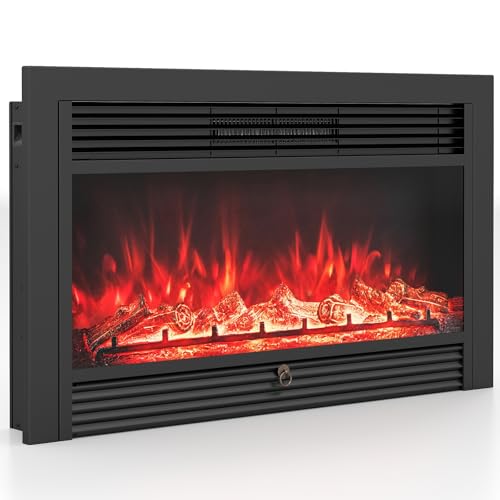 Image of Giantex 33 inch Electric Fireplace Insert, Wall Recessed /Mounted, Freestanding Fireplace with Remote Control, 3 Color Adjustable Flames, 2 Modes Heat, 8H Timer, 5 Brightness, 750 /1500W Heater