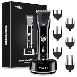 YIRISO Beard Trimmer for Men, Men’s Adjustable Hair Clippers Premium Electric Hair Trimmer Set, Turbo-Powered 7000 RPM Cordless Beard Trimmer with 6 Guide Combs, Gifts for Men Husband Father