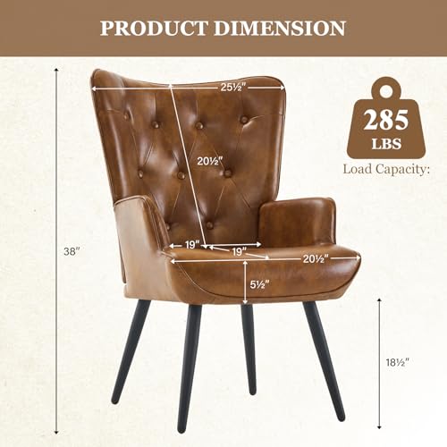 Furnimart Brown PU Leather Wingback Chair