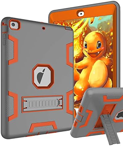 TOPSKY Case Compatible with iPad Air 1st Generation/A1474/A1475/A1476, Heavy Duty Shockproof Rugged Defender Kickstand Protective Cover Case for iPad Air,Grey Orange