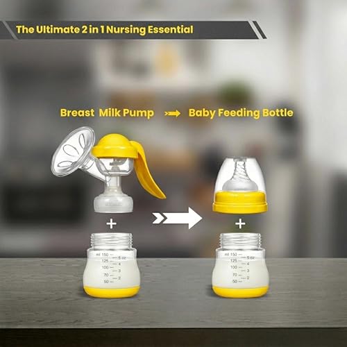 Image of ARDAKI Breast Pump for Feeding Mothers, 3 Level Suction Adjustment, Flexible Silicone Massage Cushion & Ergonomic Handle for Easy & Painless Breast Milk Expression Manual Breast Pump BPA Free (YELLOW)
