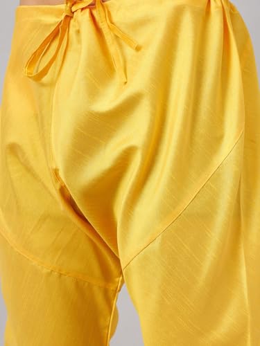 Image of VM Men's Silk Blend Jacket, Kurta and Pyjama Set (VMMJ121MAnK001CRnPCR Yellow 40)