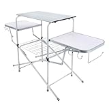Camco Olympian Deluxe Portable Grill Table - Provides Plenty of Room for Grilling Gear While Camping - Folding Grilling Table Collapses for Compact Storage - Supports Up to 100lb (57293)
