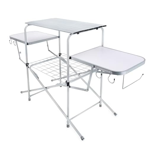 Camco Olympian Deluxe Portable Grill Table | Provides Plenty of Room for Grilling Gear | Ideal for Picnics, Camping, Boating, Tailgating, and Backyard BBQs | (57293) Silver