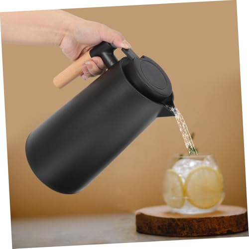 Jarra de café aislada de 1l con interior de vidrio y mango de madera negro 3
