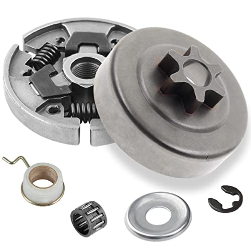 ZAMDOE Tambor de Embrague de piñón de 3/8"para Stihl MS170 017018021023 MS180 MS210 MS230 MS250 Motosierra, con arandela de cojinete de Agujas, Engranaje helicoidal con Clip en E Cover