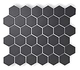 Tenedos TDPW-UNBH2-406 Unglazed Porcelain Black Greyish Charcoal 2 in Hexagon Floor Wall Tile for Shower Bathroom, Kitchen Backsplash, No Slip Tile, Fireplace, Pool - 5 Sheets