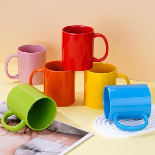 HYFLQNUPE Mug Sets 12oz set of 6, Ceramic Cups with Handle for Latte,Hot Tea, Cappuccino, Mocha, Cocoa Turquoise, Tea, Dishwasher, Oven, Microwave safe, Multi Colour (6, Multicor)