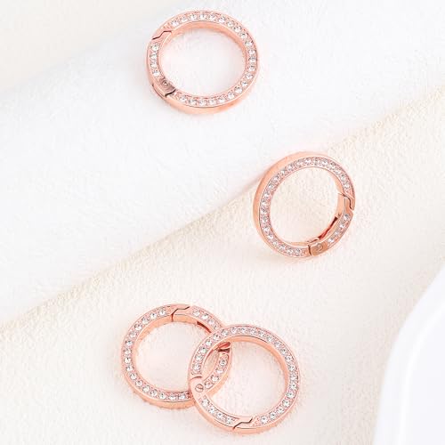 COMNICO Runder Karabiner, 4 Stück Metall Strass O-Ringe Camping Rucksack Schnalle Schlüsselanhänger Reparaturteile für Handtaschen Geldbörsen Schultergurt (Durchmesser 3,5 cm)(Roségold)
