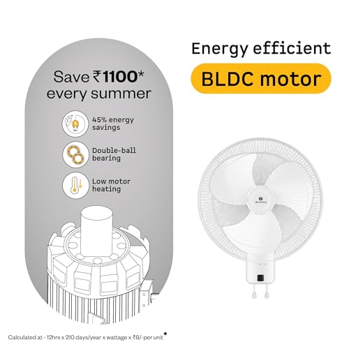 Image of atomberg SilenceAire Hi-Speed 400mm Wall Fan | Energy saving | Ideal for Home & Office | Silent BLDC Wall Fan | 60W | Remote with Oscillation, Timer, Sleep | 2 Years Warranty (Snow White)
