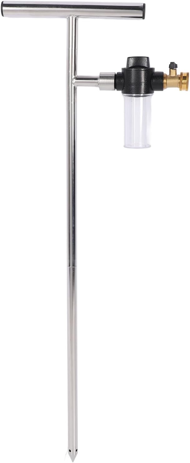 Fabater Deep Root Watering Tool, Stainless Steel 32 Inch with 4 Exit Holes Root Feeder, Watering Wand Brass Valve T Handle for Trees Bushes Shrubs