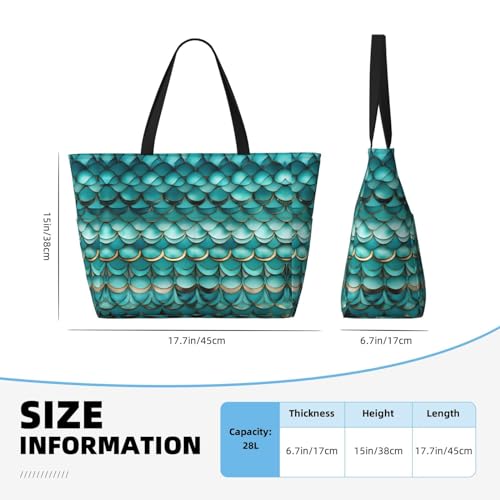 Mermaid Teal Fish Scale Large Capacity Foldable Tote Bag Women Beach Tote Bag Handbag Gym Bag Travel Shopping Bag4