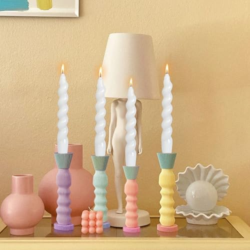 Image of Dripless Short Spiral Candles Crystal White Taper Candles 7.5 Inch Smokeless Twisted Candlesticks Unscented Handmade Candle Sticks 4PCS for Romantic Dinner Wedding Holiday Decoration