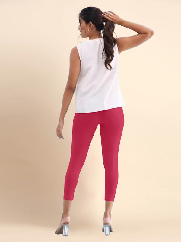 Image of TRENDMALLS Women's Microfiber Elastane Stretch Soft Cropped Leggings with Ultrasoft Waistband for Women